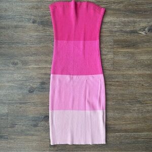 Pink Color Block Strapless Mini Dress